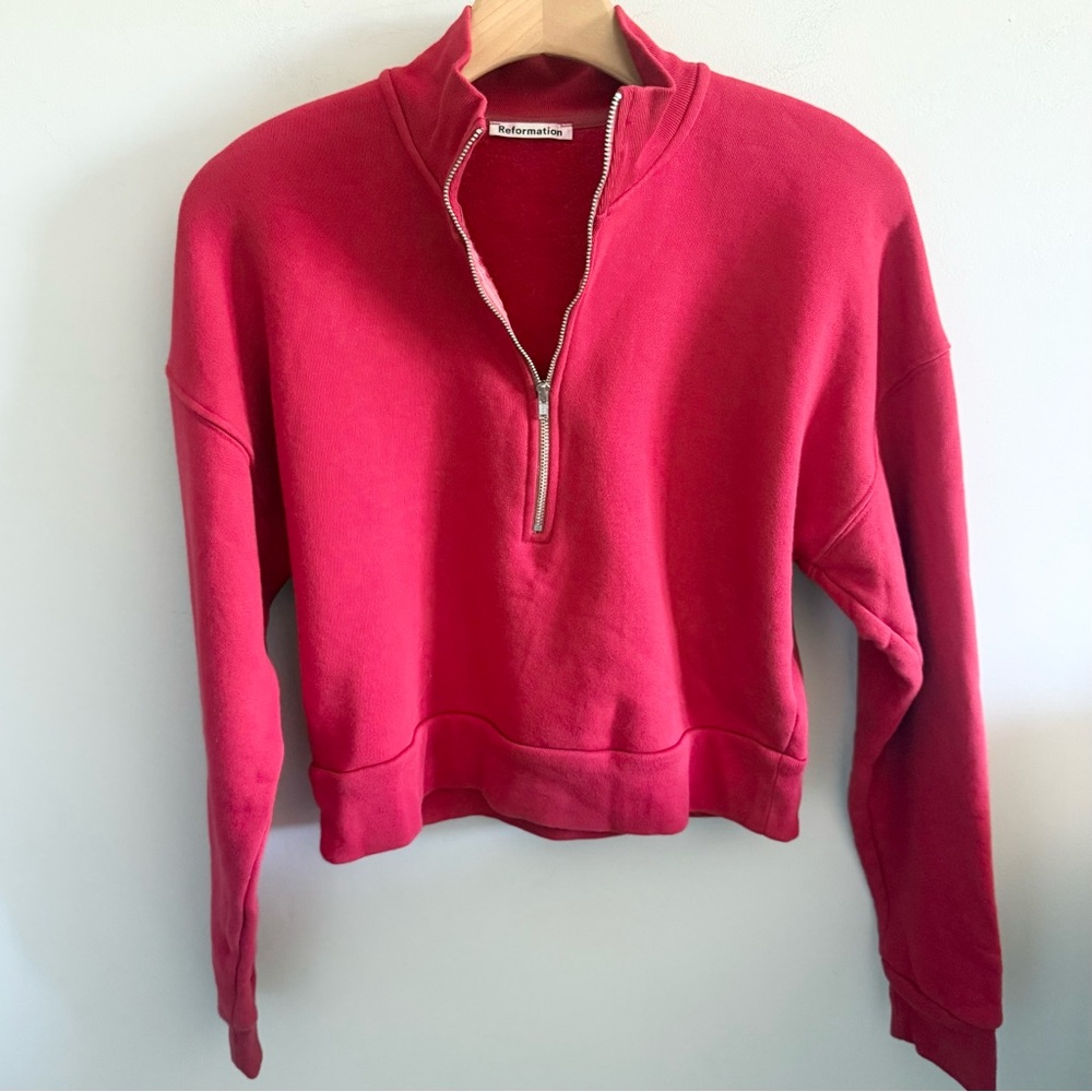 Reformation Red Half Zip Pullover Sweatshirt |  XS